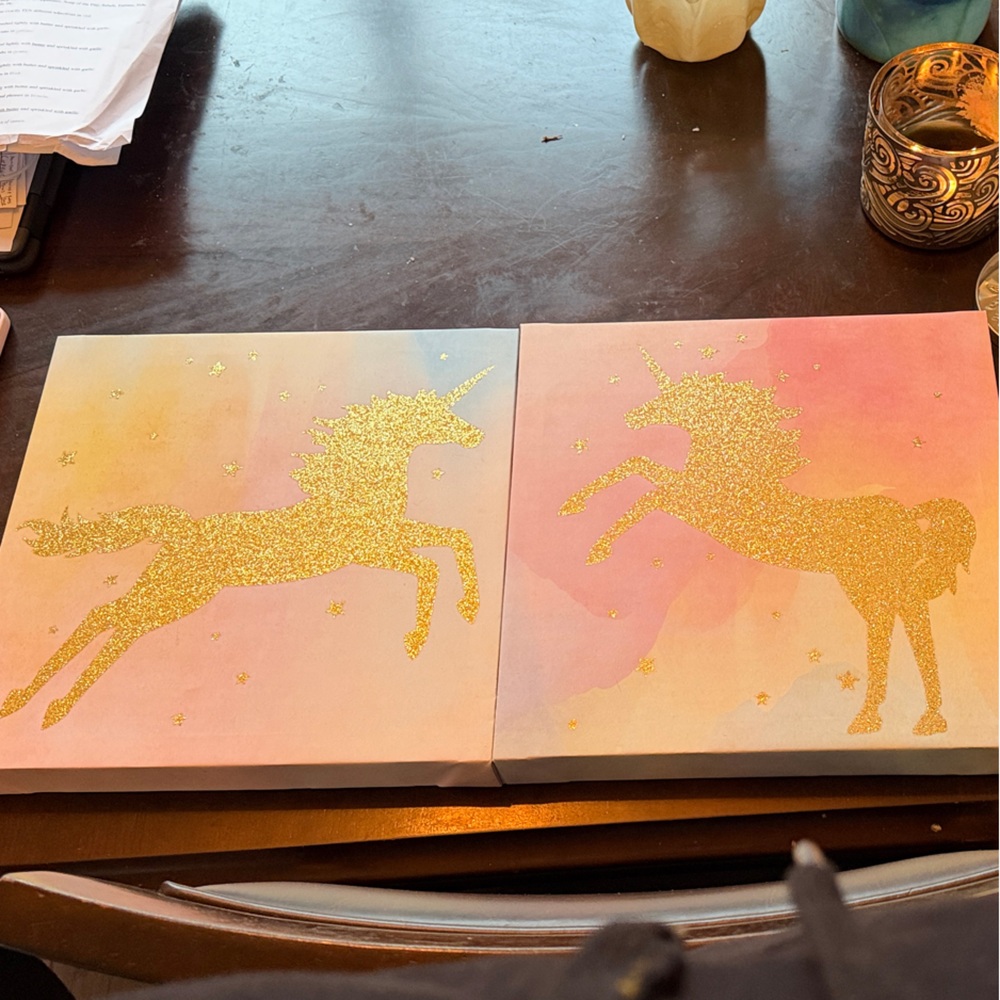 Gold Glitter Unicorn Canvas Art